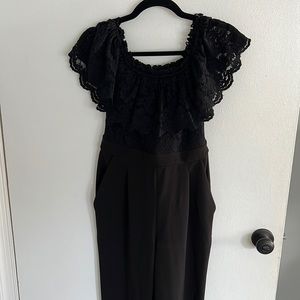 Only worn once! Black off the shoulder lace top jumpsuit. Express size 6
